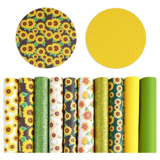 Pllieay 10 Hoja Cuero Sintetico Estampado Girasol Purpurina