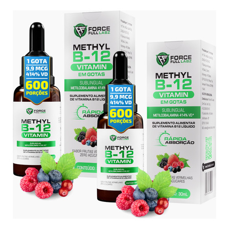 Kit 2x Vitamina B12 Metilcobalamina Sublingual Liquida Em Gotas 414% Vd 100% Pura Vegan 30ml - Force Full Labz Kit 2x Vitamina B12 Metilcobalamina Sublingual Liquida Em Gotas 414% Vd 100% Pura Vegan 30ml - Force Full Labz