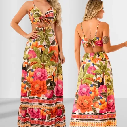 Vestido Longo Paola, Estampa De Tucano, Primavera Verao-1980