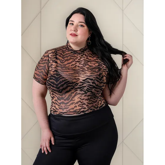 Top De Tul Estampa Tigre  Circe Xl Talles Grandes