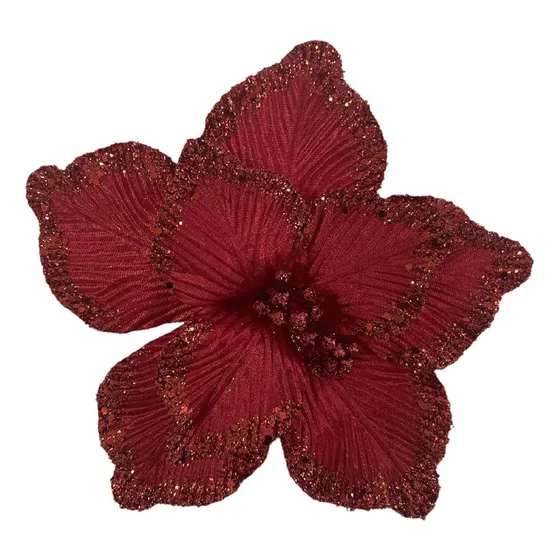 Flor Poinsetia Natalina Decorativa Vermelha Com Glitter
