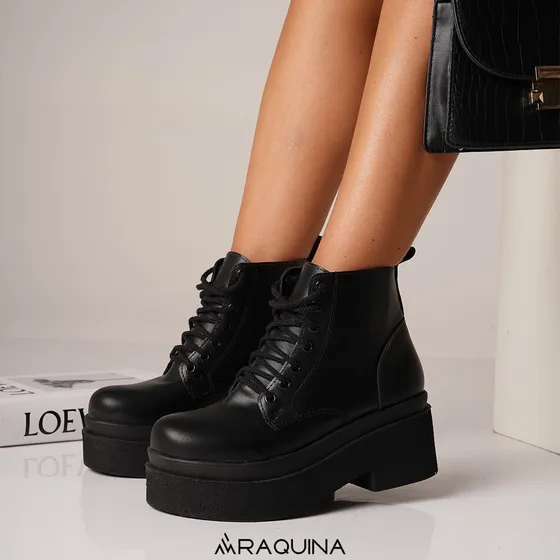 Borcegos Mujer Negros Botas Plataformas Comodos Araquina 