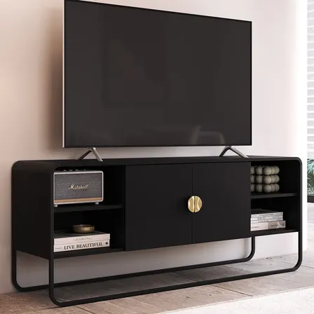 Rack Sala Tv 55 Pol Industrial Orgânico Alek A03 Nero Preto Nero/preto