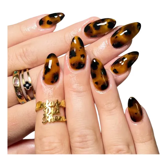 24 Uñas Postizas De Leopardo Y Almendra