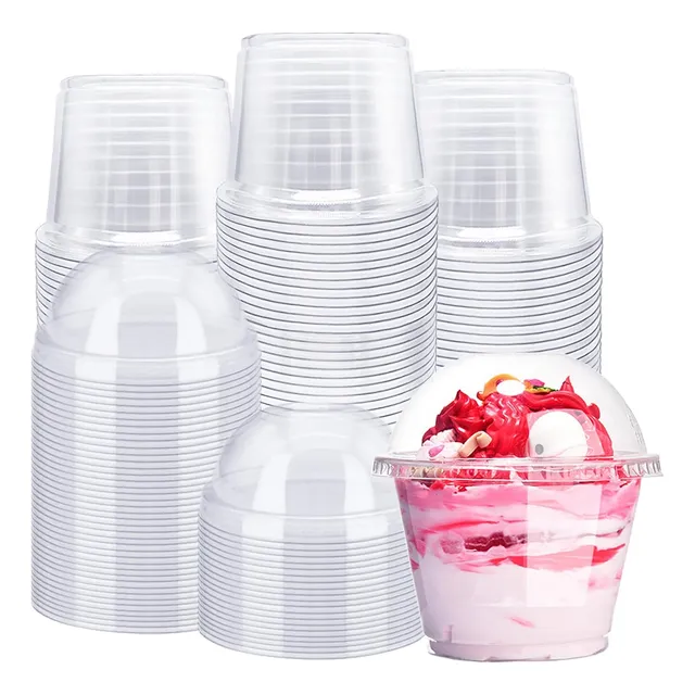 Paquete De 100 Vasos De Plástico De 8oz Con Tapa De Cúpul...
