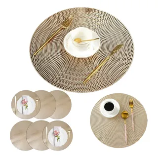 Luckilym 6pza Manteles Individuales Color Dorado Elegantes Para Mesa Cena Fiesta Eventos Especiales Bodas Banquetes Hogar Decoración Moderna