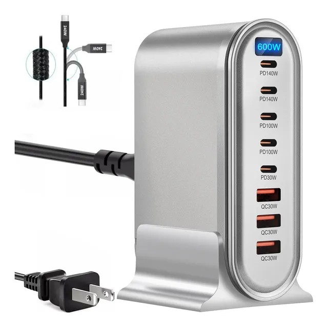 Cargador Múltiple Pd De Escritorio De 600 W, 4a4c Gan, 8 Pue