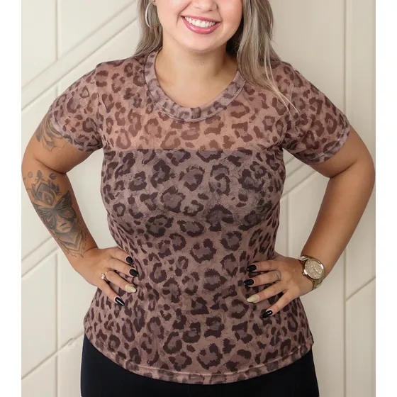 Blusinha Tule Manga Curta Transparente Plus Size Princesa