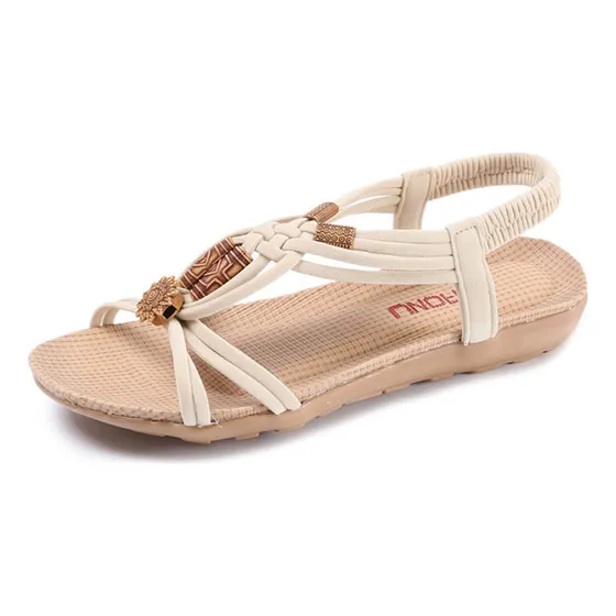 Elegantes Sandalias Boho Planas Con Cuentas En Forma De Boca