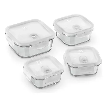 Electrolux Kit 4 Potes Herméticos De Vidro, Marmita, Pode Ir Ao Freezer, Microondas Branco
