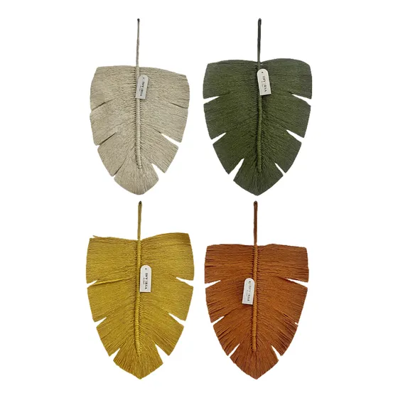 Tapiz Macramé Pared Pluma Deco Hilo Algodon Colores Color Terracota Diseño De La Tela Hojita Monstera
