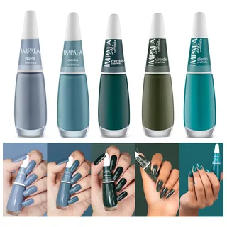 Kit 5 Esmaltes Atacado Impala Tons Verde Azul HipoalergĂȘnico Kit 5 Esmaltes Atacado Impala Tons Verde Azul HipoalergĂȘnico