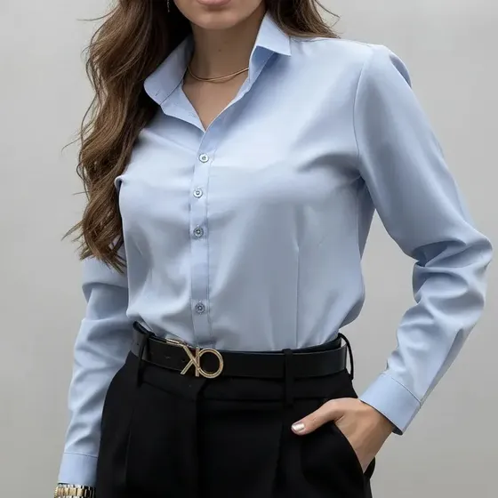 Camisa Feminina Social Manga Longa Lisa Tendência