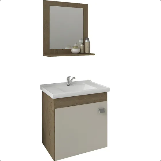 Mueble de baño MGM Iris 44,8 cm de ancho 46 cm de alto y 31,5 cm de profundidad con lavabo blanco y muebles de color almendrado blanco | Cuotas sin interés