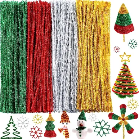 100 Haste Chenille Glitter Natal Vermelho Prata Verde Dourad