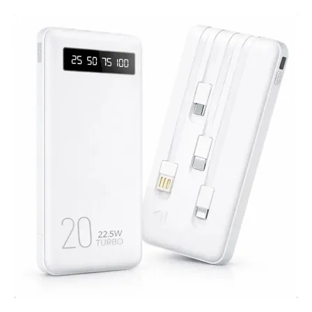 Power Bank 20000mah Carregador Portátil Turbo Rápido 22.5w Display Digital Branco