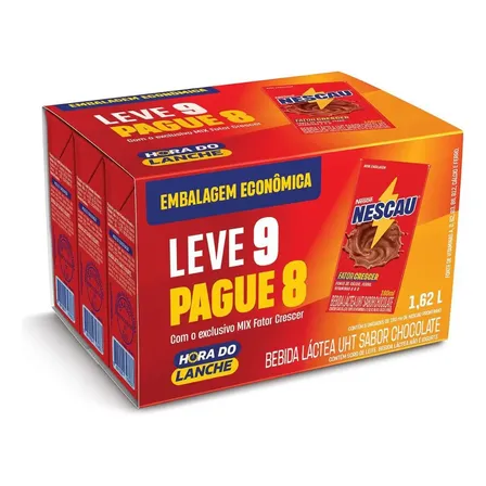 Pack Bebida Láctea UHT Chocolate Nescau Caixa 1,62l Leve 9 Pague 8