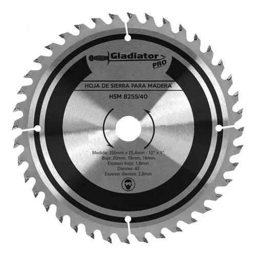 Hoja De Sierra 255mm X 25,4 40d P/madera Gladiator Pro