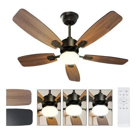 Vedd Ventilador De Techo Con Luz Led Modernos 42 Pulgadas 5 Aspas De Doble Colors Y Control Remoto,Silencioso y Motor Reversible, 3cct+6 Velocidades Para Interior/exterior
