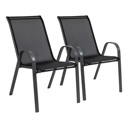 Kit 2 Cadeiras Tela Sling Mesh Resistente Sol Chuva Para Jardim Varanda Quintal Área De Lazer Preto La Kazza