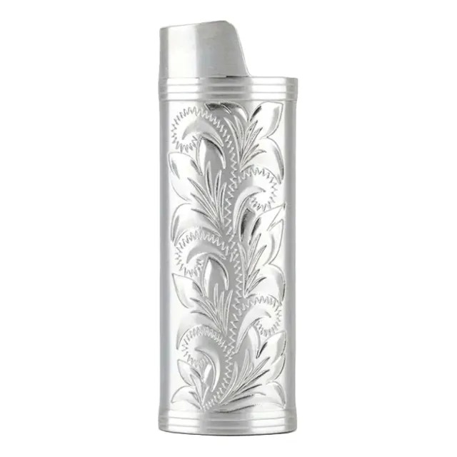 Funda Porta Encendedor Tipo Bic De Acero Inox. Relieve 3d. Plata