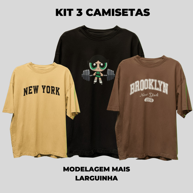 Kit 3 Camisetas Academia Streetwear Feminina Camisetão Kit 3 Camisetas Academia Streetwear Feminina Camisetão