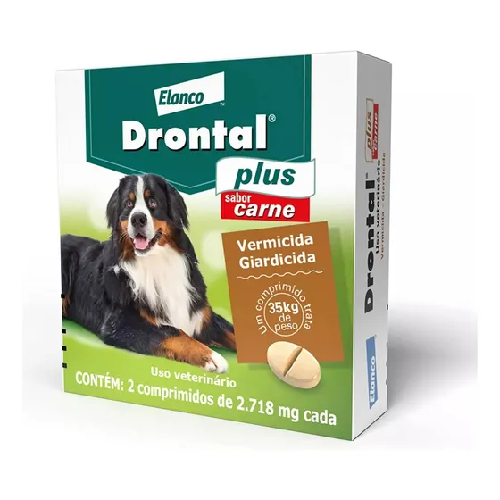 Comprimido antiparasitário para vermicida Elanco Drontal Plus 35kg para cão de 17.6kg a 35kg 2 comprimidos cor verde