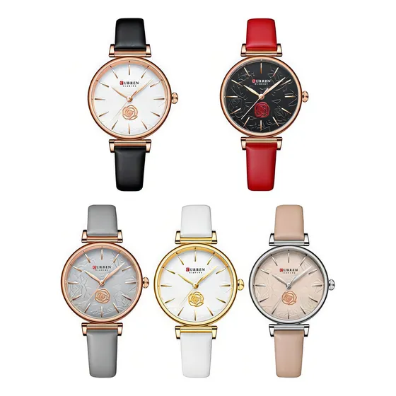 Relojes De Cuarzo De Cuero De Lujo Curren Para Mujer 9078 Color De La Correa Blanco