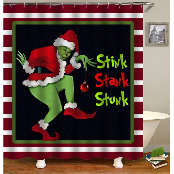 Plmzuok Merry Grinchma Cortina Baño Grinch Ducha Navidad 72