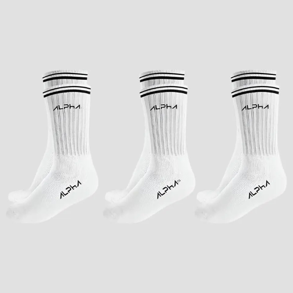 Kit 3 Meias Cano Médio Alpha Branco U Kit 3 Meias Cano Médio Alpha Branco U
