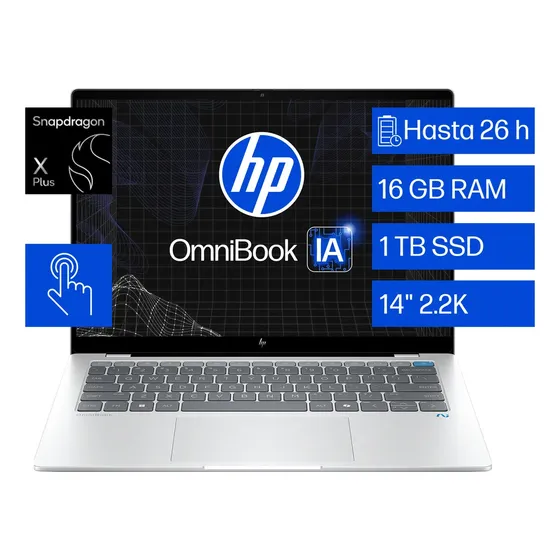 Laptop HP OmniBook X 14-fe1001la Snapdragon X Plus 16GB RAM 1TB SSD 14" Pantalla Touch 2.2K