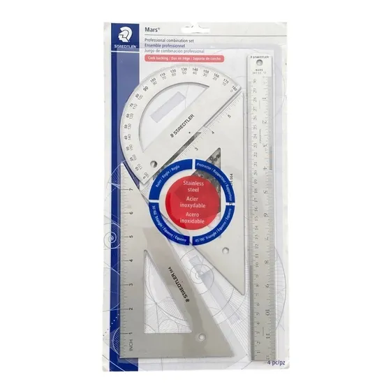 Kit Juego Reglas De Acero Inoxidable Staedtler Metalicas Color Metálico