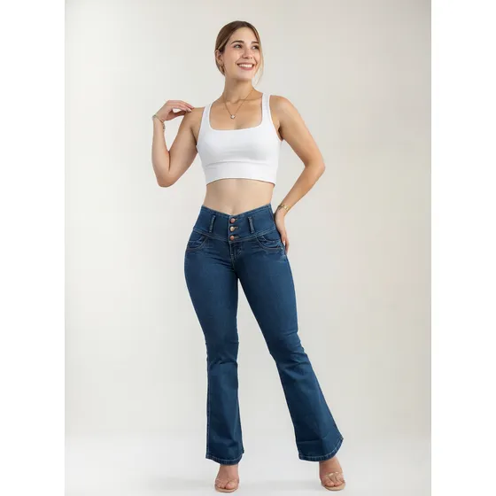 Pantalones Bota Campana Cintura Media Azul - Vialbri