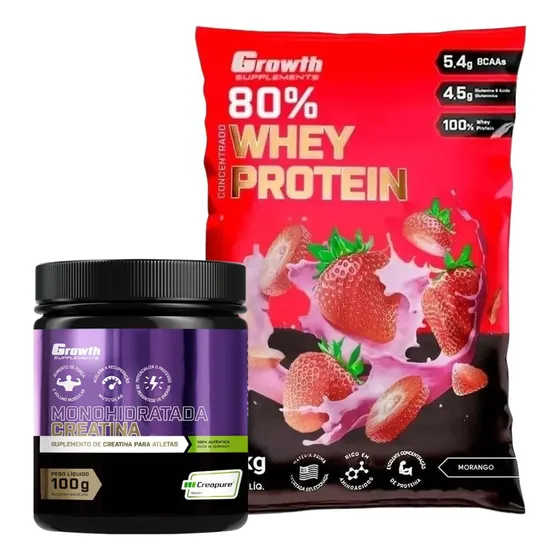 Kit Whey Protein Concentrado Creatina Creapure 100g Growth