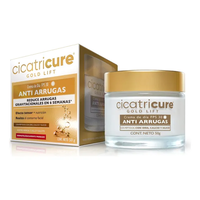 Cicatricure Crema Gold Lift Día – Resultados en 6 Semanas, Crema Antiarrugas, Mejora Elasticidad, Estimula Colágeno, con Calcio, Silicio y FPS 30, Crema Facial y Contorno de Ojos, Tarro de 50 g