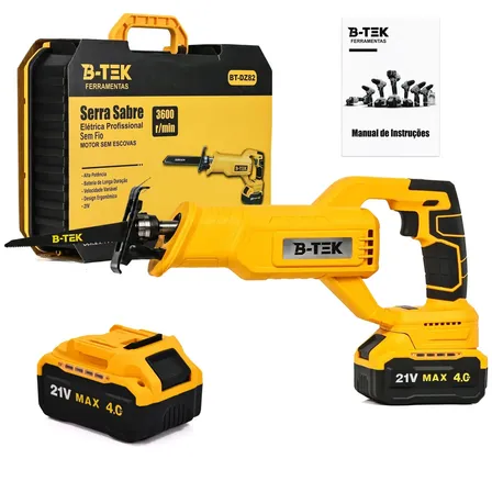 Serra Sabre a Bateria 21v Brushless Sem Fio Abrir Boi Cortar Carne Osso Açougue Profissional 4.0Ah B-tek Pro Dz-82 Serra Elétrica Reciprocante Poda Galho Madeira Metal Curso 28mm Bivolt