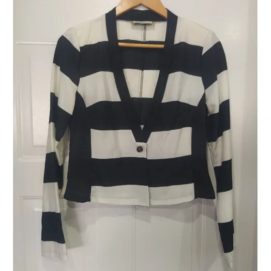 Chaqueta Blazer Joompy, Negro Con Blanco Talla M, Usado