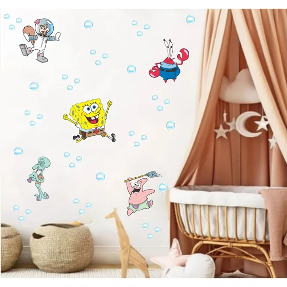Adesivo De Parede Bob Esponja Lula Molusco Fundo Mar