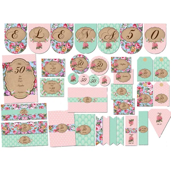 Kit Imprimible Cumple Vintage 50, 60, 70... Textos Editables