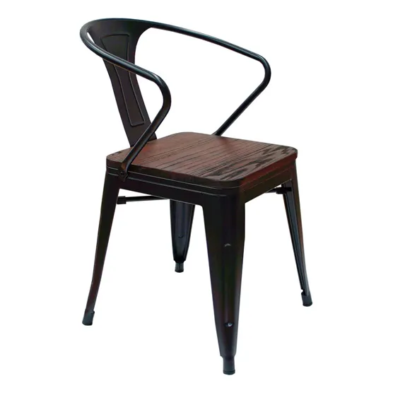 Silla Tolix Con Brazos Asiento De Madera Hogar, Cafeteria
