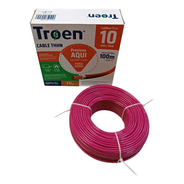 Cable #10 Awg Thhn 7 Pelos 100% Cobre 50 Mts