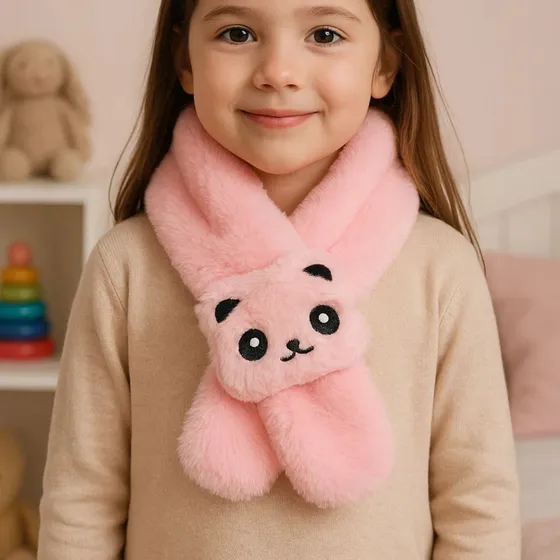 Cachecol Infantil De Bichinhos Para Inverno Pelúcia Felpudo Cor Rosa