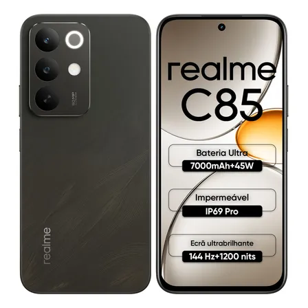Celular Smartphone Realme C85 256gb 8gb Ram Dual Sim Bateria 7000mah 144hz Ip69 Pro Impermeável Cisne Preto