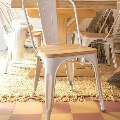 Set x4 Sillas Tolix Vintage Shopick Metálicas Asiento Madera Industrial Blancas | Cuotas sin interés