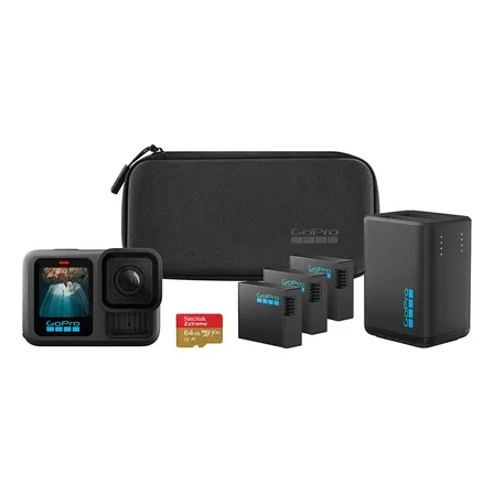 Gopro Hero13 Black Power Bundle - Kit Com Câmera De Ação À Prova D'água 10m, 5.3k60, 27mp E Carregador Duplo Com Baterias, Estojo E Cartão De Memória Preto