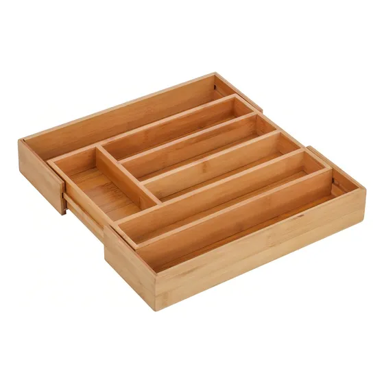Cubiertero Organizador De Cajon Cubiertos Extensible Bamboo