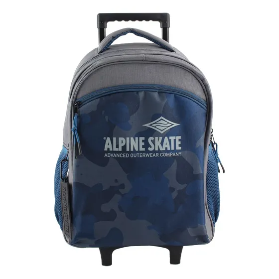 Mochila Carrito Alpine Skate Camuflada 18 PuLG Escolar Niño Color Gris Y Azul Diseño De La Tela Camuflado