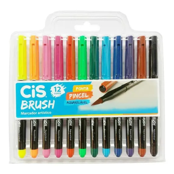 Caneta Pincel Cis Brush Aquarelável Com 12 Cores
