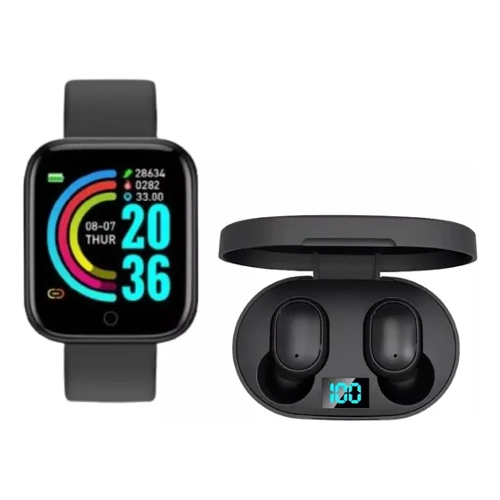 Kit Relógio Smartwatch Com Fone De Ouvido Bluetooth