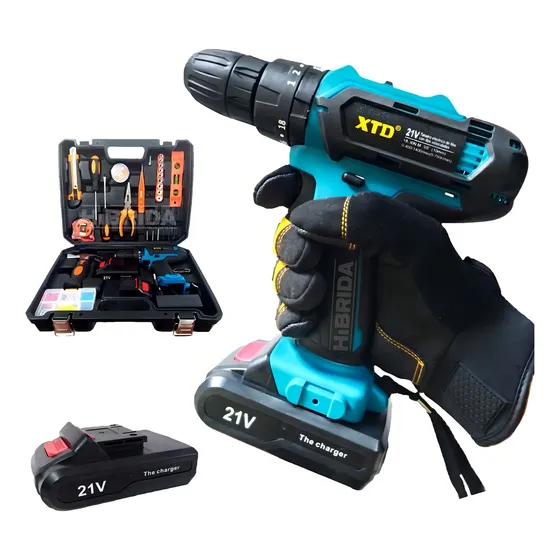Taladro Percutor 21v Inalambrico Rotomartillo Destornillador Color Azul